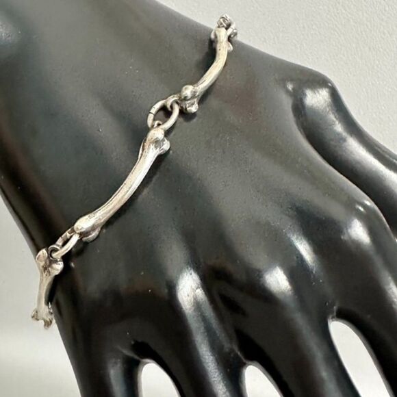 Sterling Silver 925 Bones Link Bracelet 8" - Picture 4 of 10